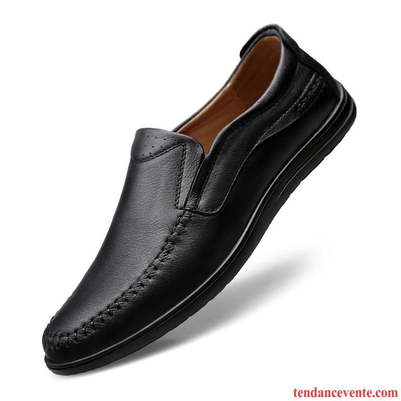 Mocassins Homme Printemps Dessus Cuir Décontractée Slip-on Respirant Cuir Véritable Brun