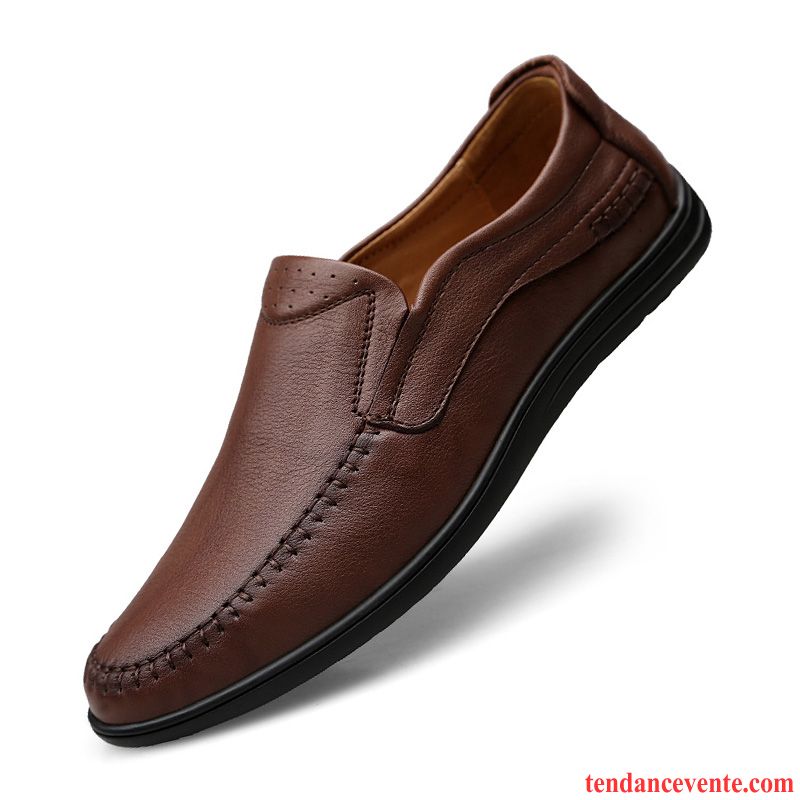 Mocassins Homme Printemps Dessus Cuir Décontractée Slip-on Respirant Cuir Véritable Brun