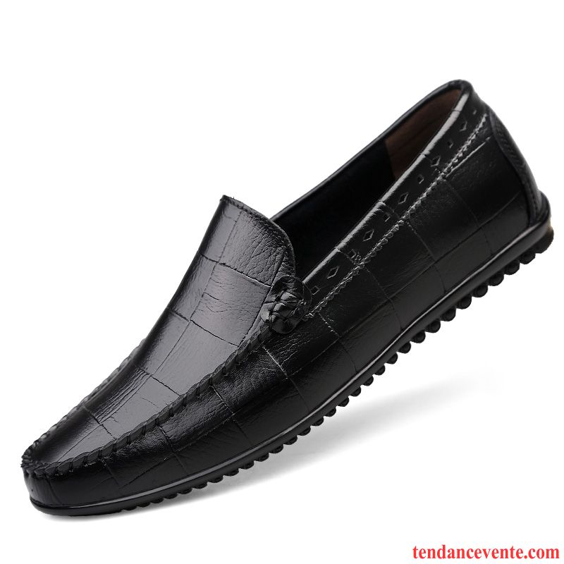 Mocassins Homme Respirant Jeunesse Printemps Cuir Véritable Derbies Décontractée Noir