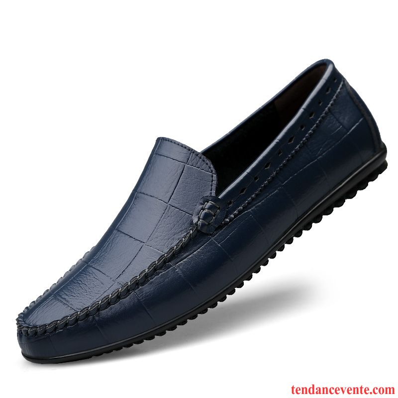 Mocassins Homme Respirant Jeunesse Printemps Cuir Véritable Derbies Décontractée Noir