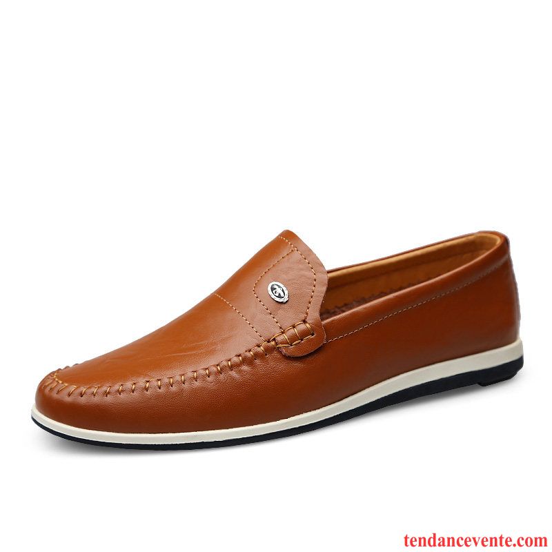 Mocassins Homme Semelle Doux Entreprise En Cuir Tendance Cuir Véritable Respirant Rouge Brun