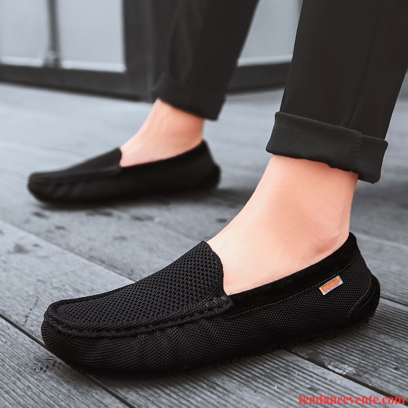 Mocassins Homme Slip-on Chaussures En Tissu Respirant Paresseux Tendance Décontractée Noir