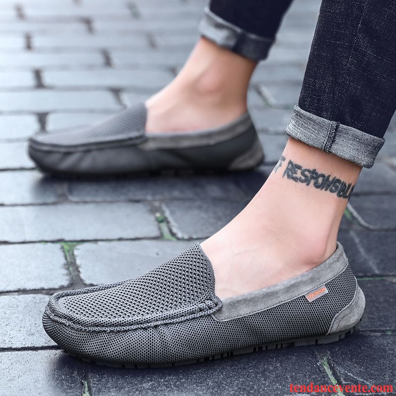 Mocassins Homme Slip-on Chaussures En Tissu Respirant Paresseux Tendance Décontractée Noir