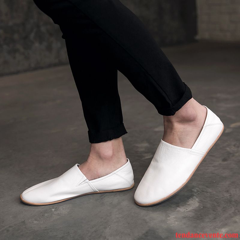 Mocassins Homme Slip-on Cuir Véritable Tendance Été Tous Les Assortis Angleterre Noir