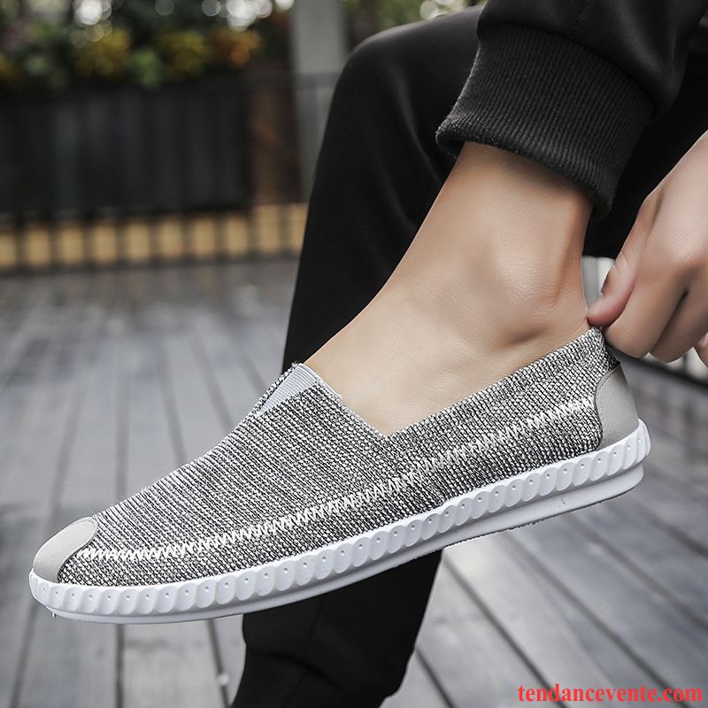 Mocassins Homme Slip-on Décontractée Basse Paresseux Toile Chaussures En Tissu Gris