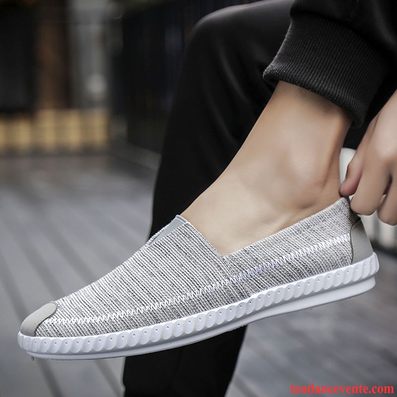 Mocassins Homme Slip-on Décontractée Basse Paresseux Toile Chaussures En Tissu Gris