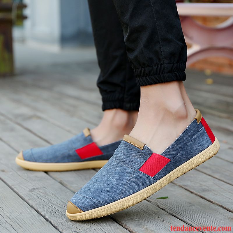 Mocassins Homme Slip-on Jeunesse Tendance Décontractée Paresseux Toile Bleu Foncé