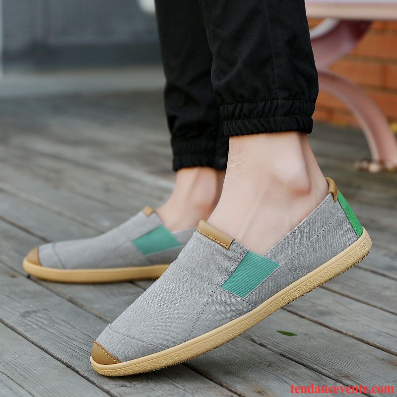 Mocassins Homme Slip-on Jeunesse Tendance Décontractée Paresseux Toile Bleu Foncé