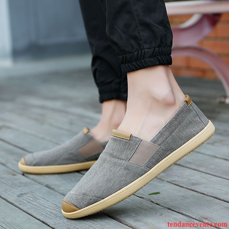 Mocassins Homme Slip-on Jeunesse Tendance Décontractée Paresseux Toile Bleu Foncé