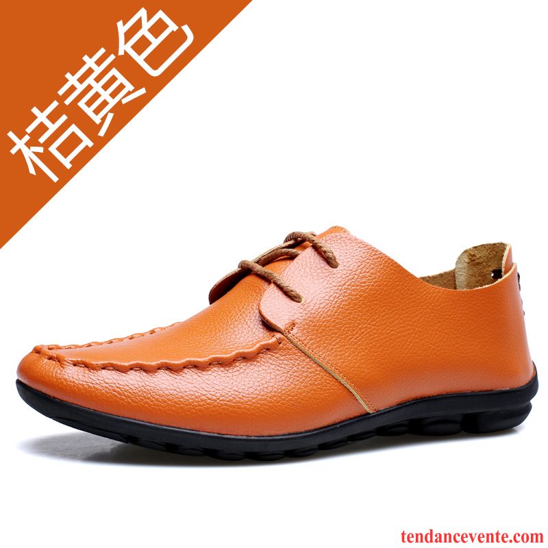 Mocassins Homme Été Orange Derbies Creux Guipure Tendance Cuir Véritable Jaune