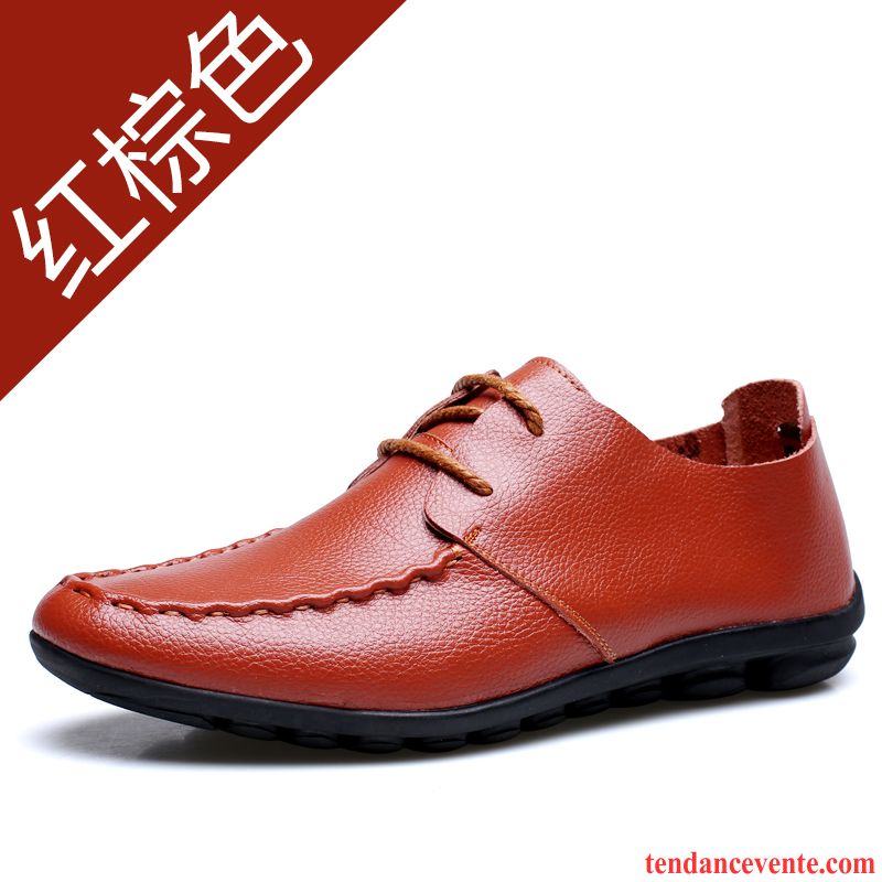 Mocassins Homme Été Orange Derbies Creux Guipure Tendance Cuir Véritable Jaune