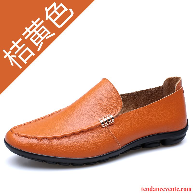 Mocassins Homme Été Orange Derbies Creux Guipure Tendance Cuir Véritable Jaune