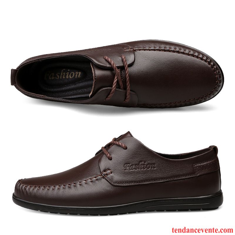 Mocassins Homme Été Tendance Respirant Paresseux Cuir Véritable En Cuir Marron