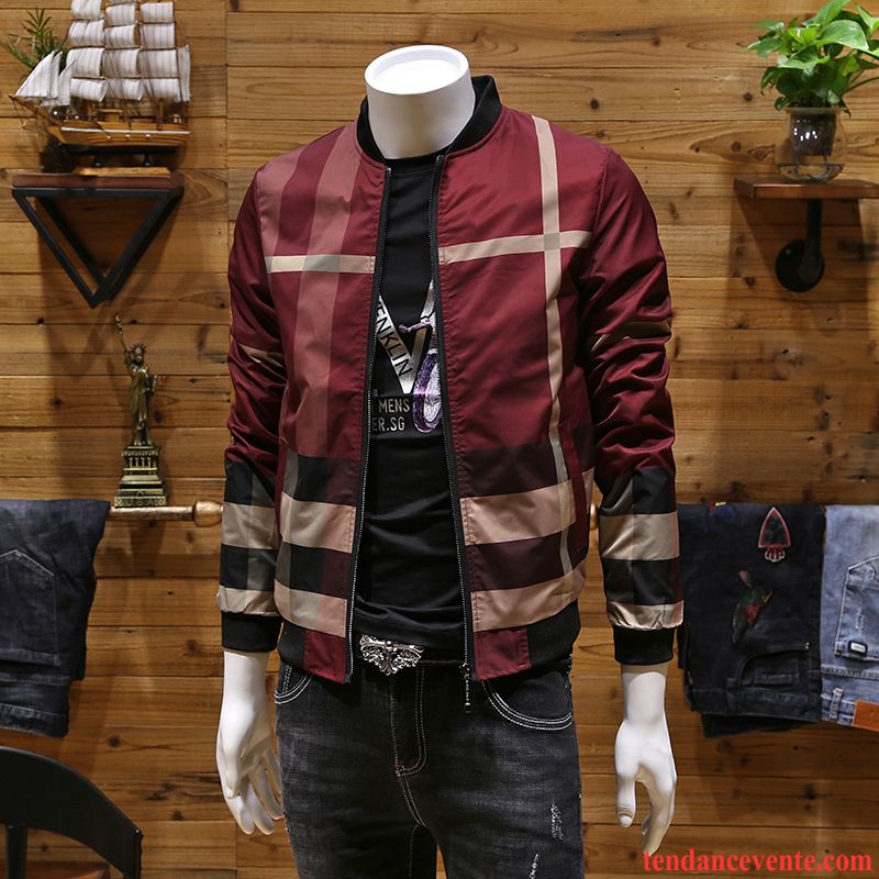 Nouvelle Collection Veste Homme Classique Slim Gris Beau Vêtements De Baseball Homme Carreaux Taillissime Rayé Veste Printemps Pardessus Tendance L'automne Chocolat