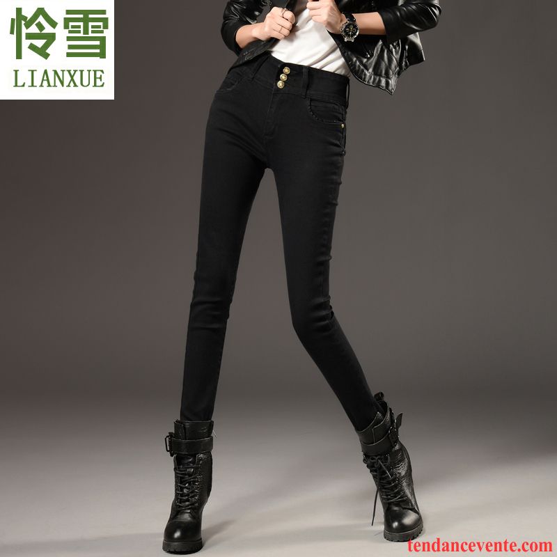 Pantacourt Jean Femme Renforcé L'automne Plus De Velours Mince Pantalon Tendance Hiver Forme Haute Cintrée Femme Noir Extensible Lilas