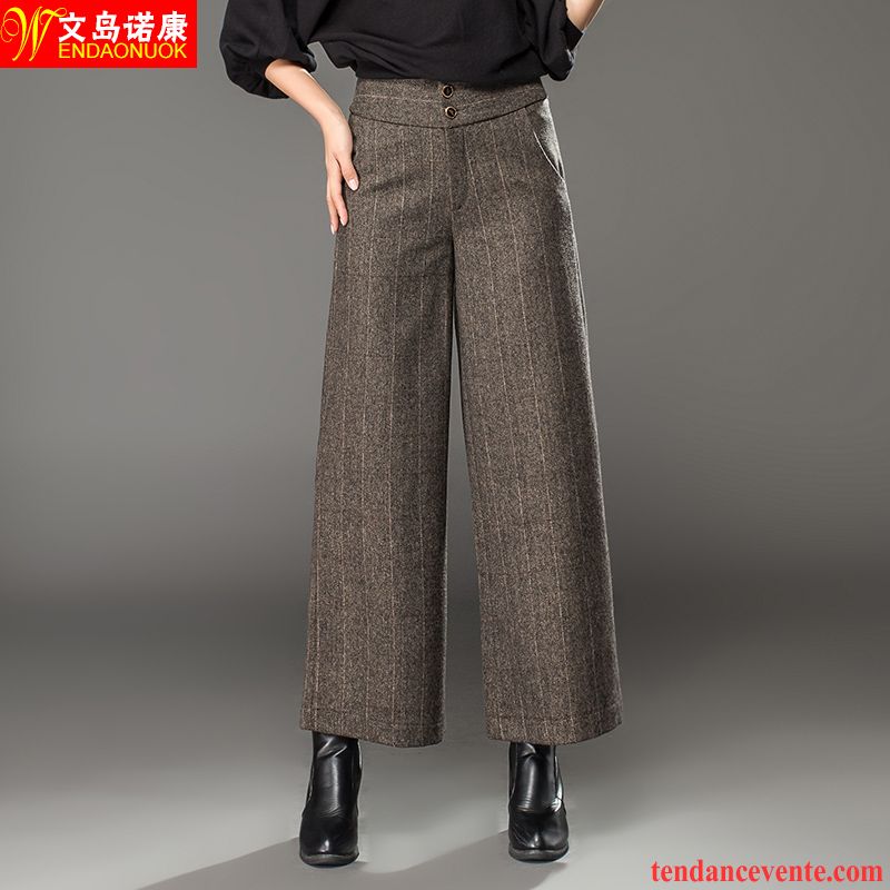 Pantalon Avec Poche Sur Le Cote Femme Costume Décontractée Femme Taillissime Rayé Neuvième Pantalon Hiver Forme Haute Cintrée La Laine Jambe Droite Baggy Jaune Pas Cher