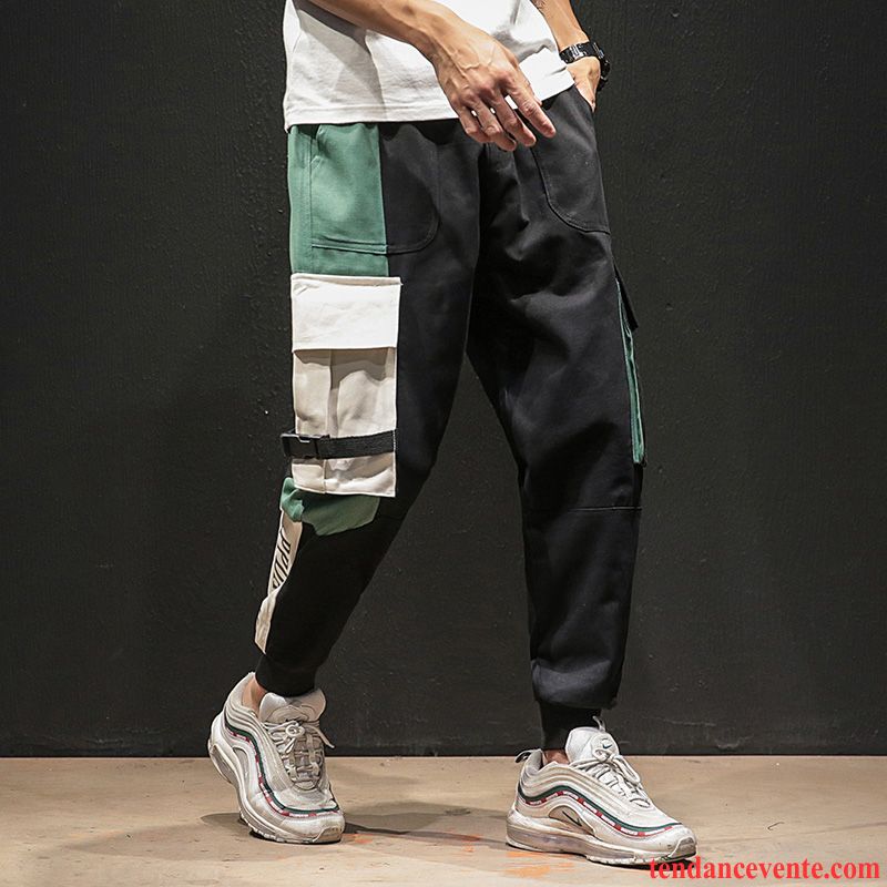 Pantalon Cargo Homme Baggy Graisse Épissure Personnalité L'automne Bureau Noir