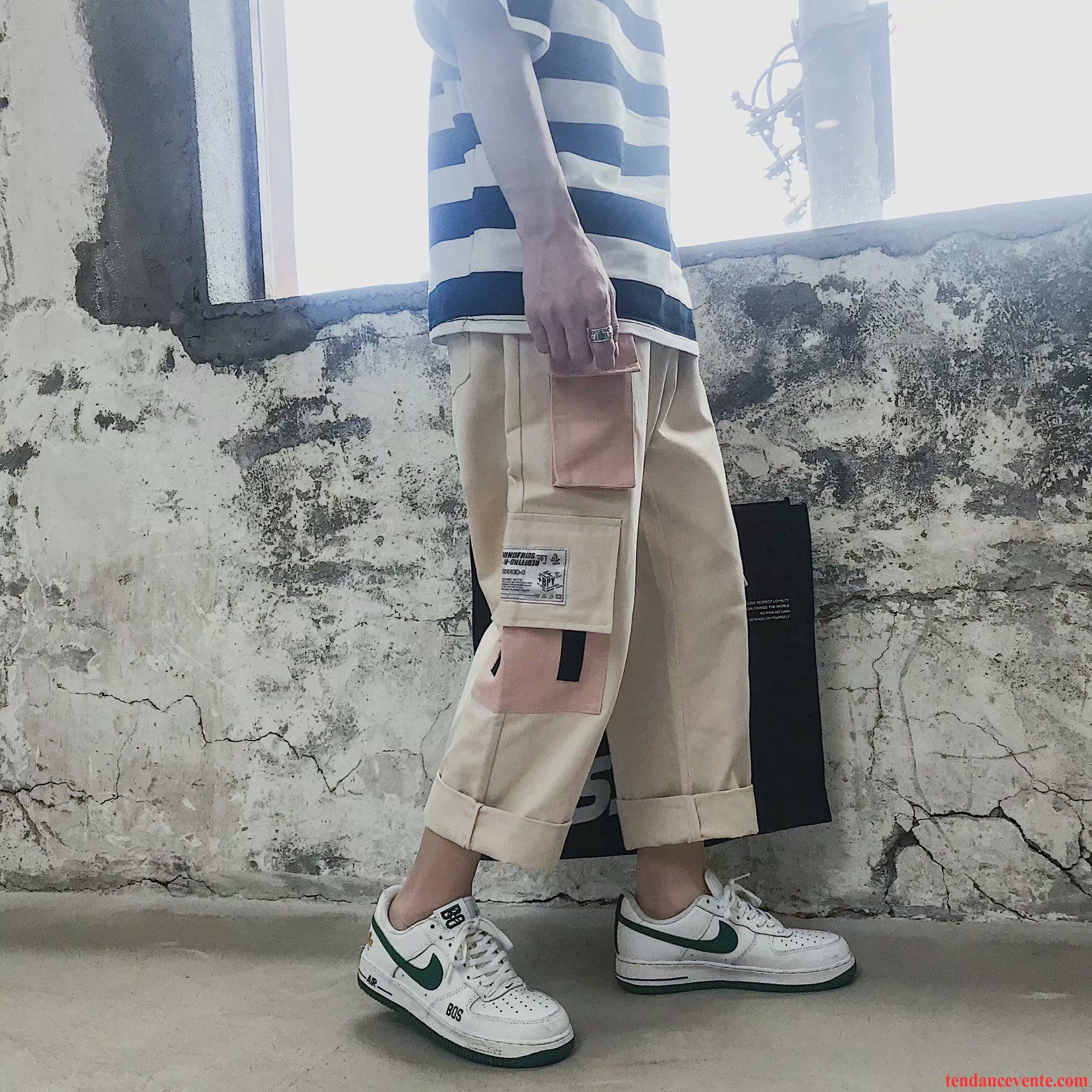 Pantalon Cargo Homme Baggy Tendance Jambe Droite Bureau Neuvième Pantalon