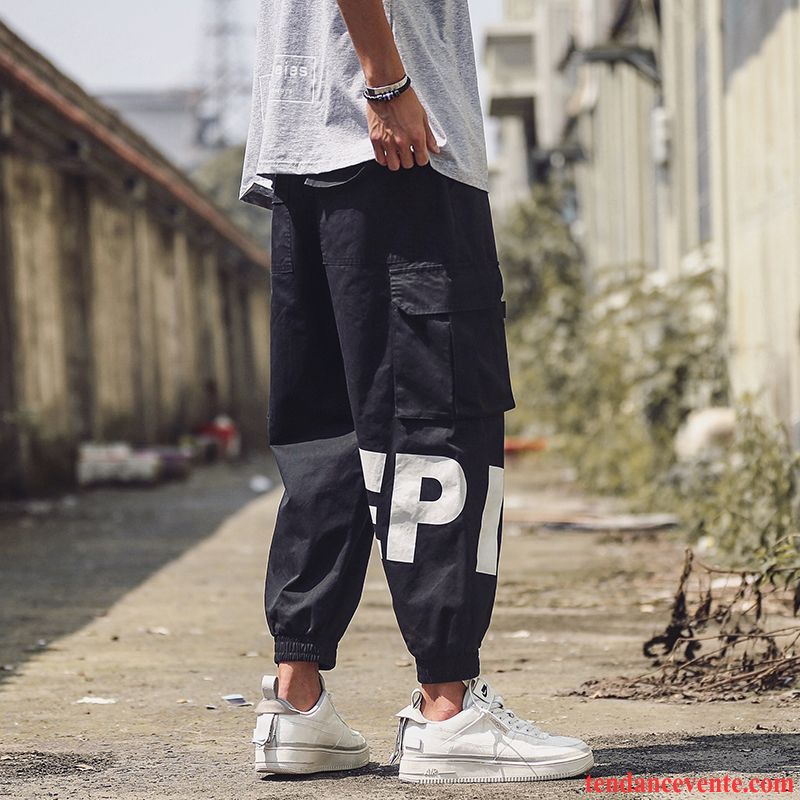 Pantalon Cargo Homme Tendance Bureau Étudiant Baggy Été Neuvième Pantalon Bleu