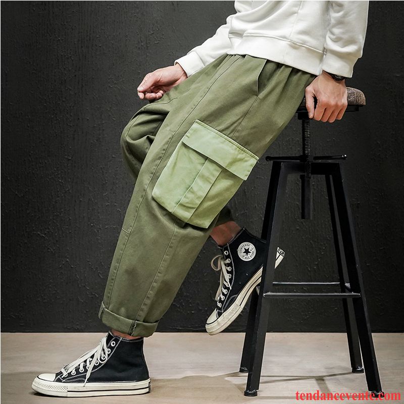 Pantalon Cargo Homme Tendance Poche Taillissime Jambe Droite Décontractée Printemps Couleurs Mixtes Vert