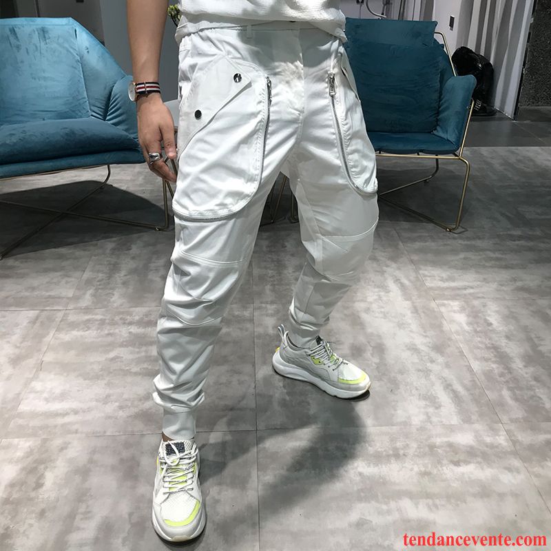 Pantalon Cargo Homme Tendance Été Fermeture Éclair Bureau Beaucoup Décontractée Blanc Or