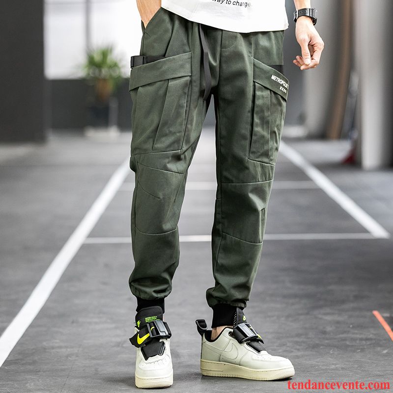 Pantalon Cargo Homme Tous Les Assortis Jambe Droite Tendance Beau Décontractée Printemps Noir