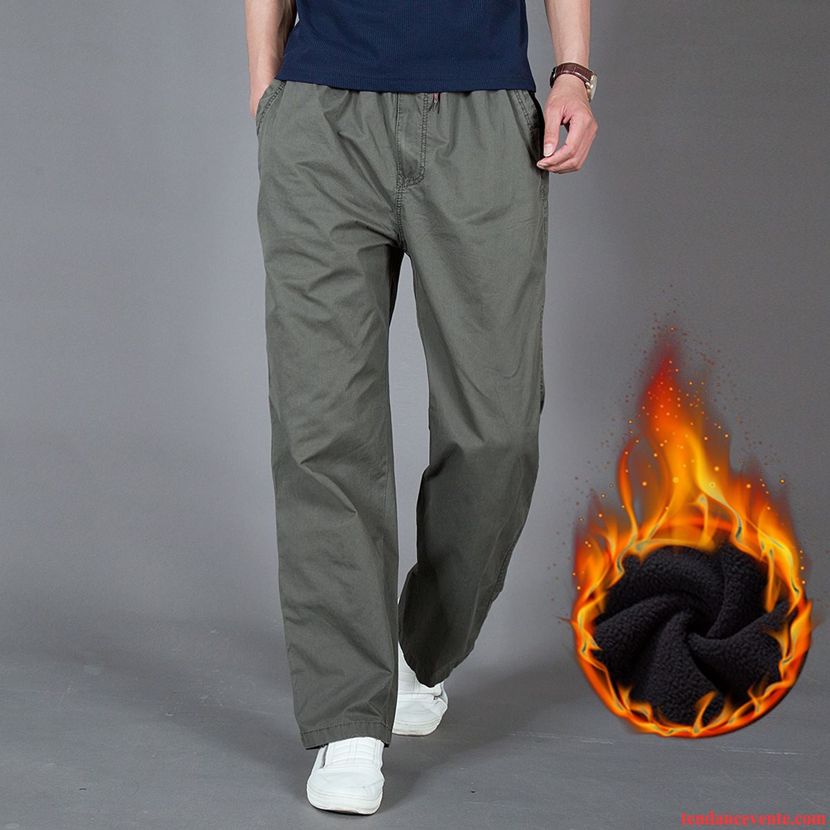 Pantalon Coton Homme Épais Baggy Homme Taillissime Plus De Velours Gros Bureau L'automne Élastique Hiver Chauds Pas Cher