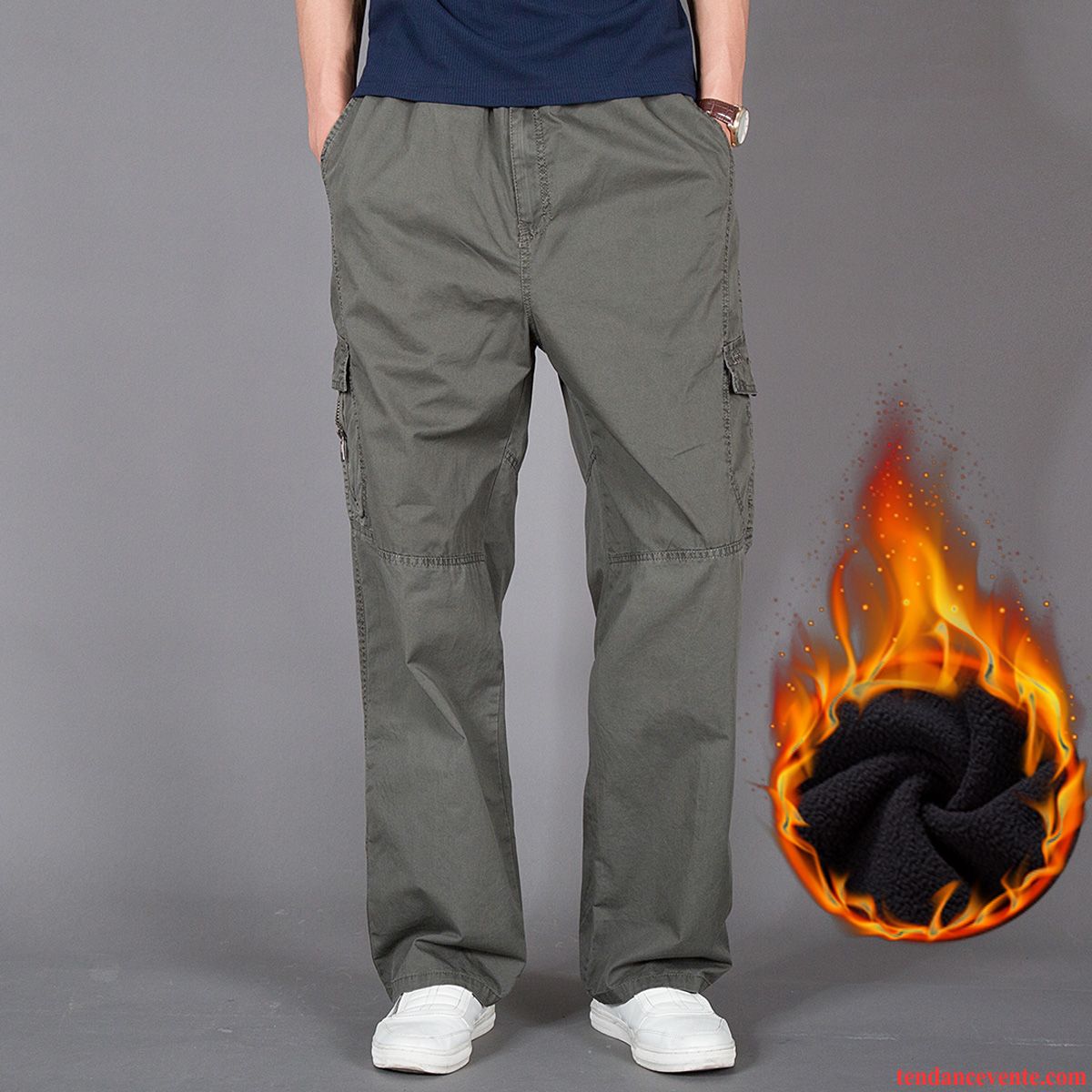 Pantalon Coton Homme Épais Baggy Homme Taillissime Plus De Velours Gros Bureau L'automne Élastique Hiver Chauds Pas Cher