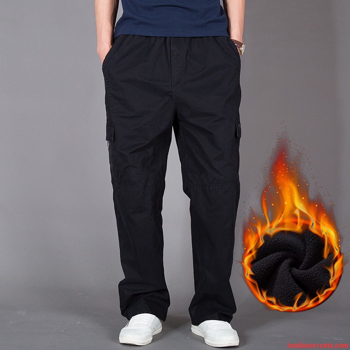 Pantalon Coton Homme Épais Baggy Homme Taillissime Plus De Velours Gros Bureau L'automne Élastique Hiver Chauds Pas Cher