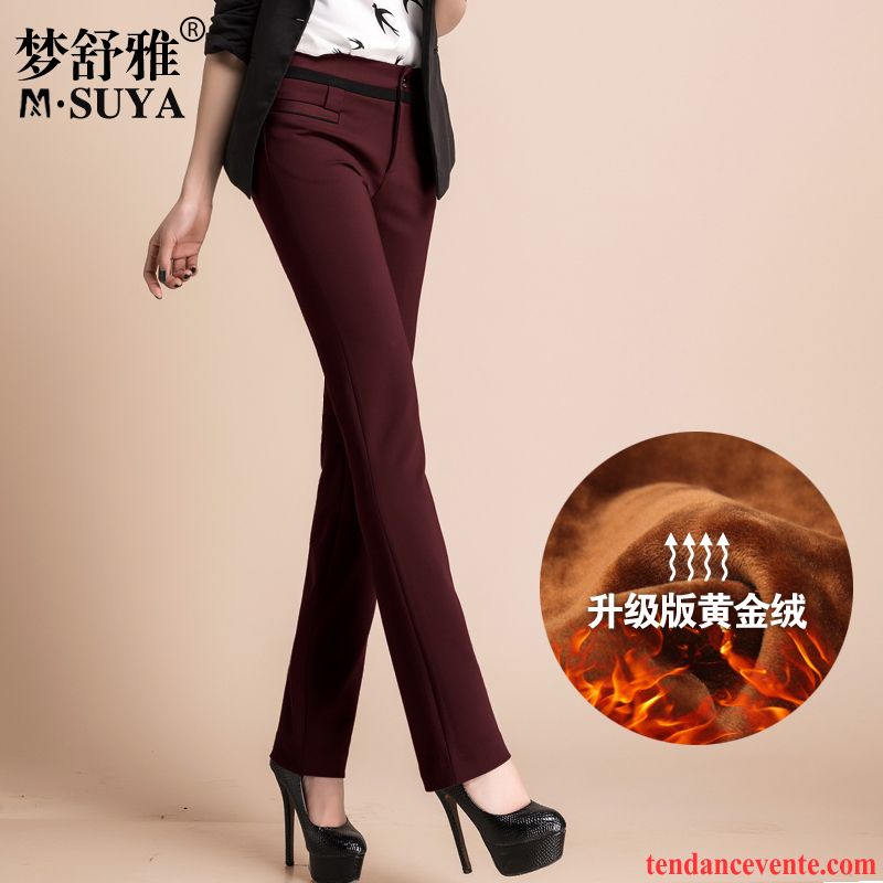 Pantalon Droit Noir Renforcé Pantalon Jambe Droite Forme Haute Cintrée Plus De Velours Femme Taillissime Hiver Corail