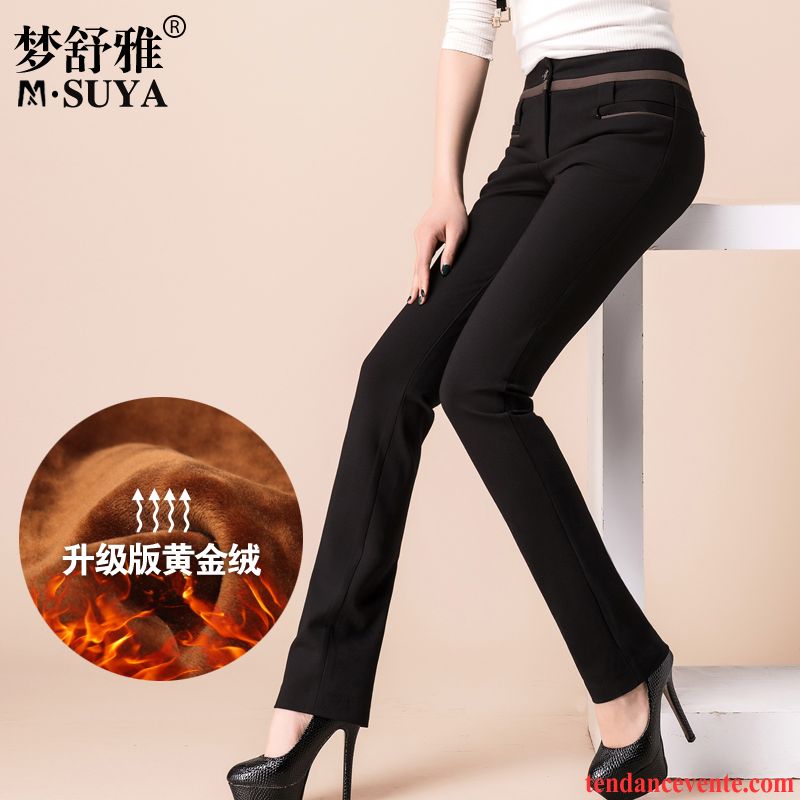 Pantalon Droit Noir Renforcé Pantalon Jambe Droite Forme Haute Cintrée Plus De Velours Femme Taillissime Hiver Corail