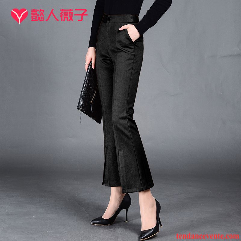 Pantalon Elasthane Femme Jean Évasé Mode Mince Noir Hiver Slim Femme L'automne De Laine Tendance Neuvième Pantalon Légèrement Crème