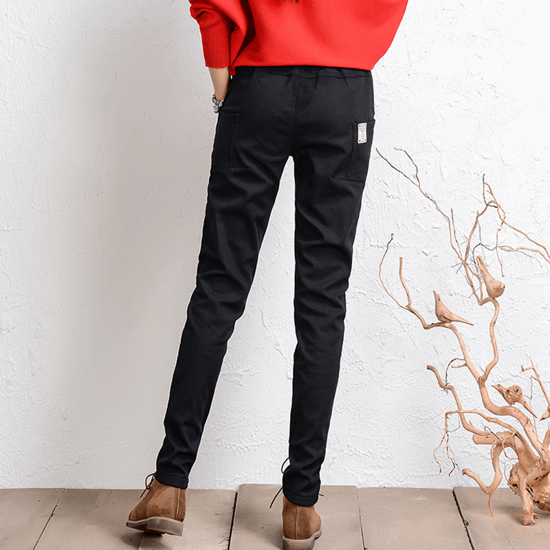 Pantalon Femme Legging Pantalon Étudiant Élastique L'automne Femme Hiver Campus Vent Plus De Velours Matelassé Harlan Pierre Pas Cher