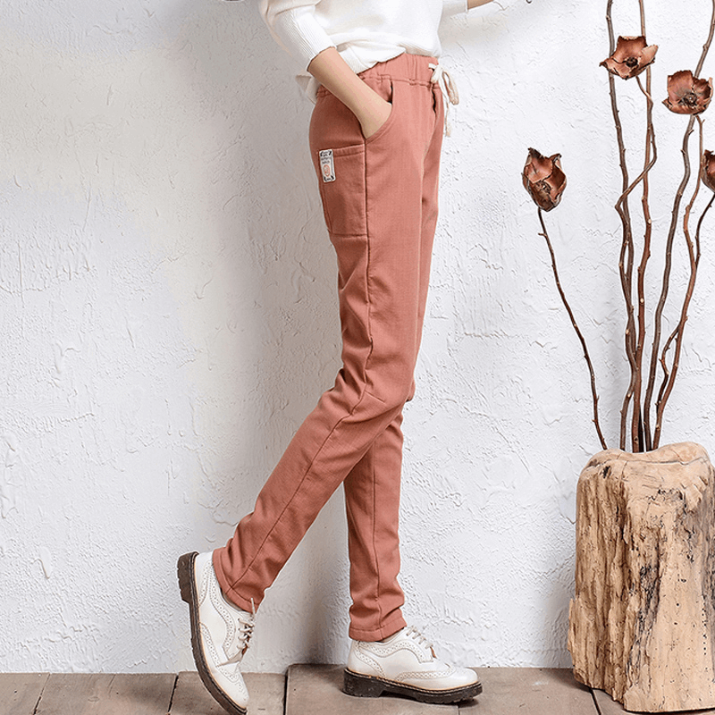 Pantalon Femme Legging Pantalon Étudiant Élastique L'automne Femme Hiver Campus Vent Plus De Velours Matelassé Harlan Pierre Pas Cher