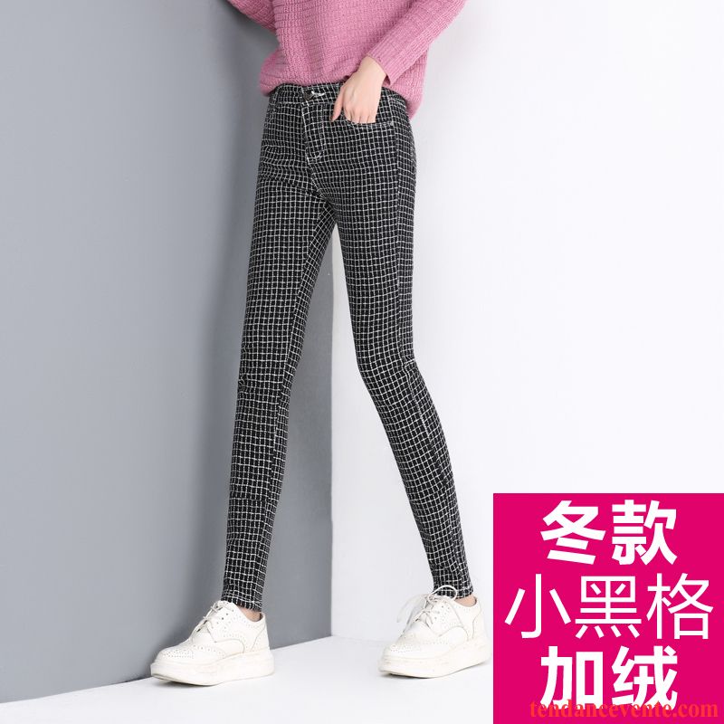 Pantalon Femme Simili Cuir Noir Renforcé Carreaux Hiver L'automne Outwear Plus De Velours Femme Tendance Blé Pas Cher