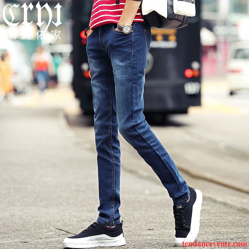 Pantalon Homme Bleu L'automne Jeunesse Homme Slim Bleu Hiver Extensible Jambe Droite Pantalon Maigre Plus De Velours