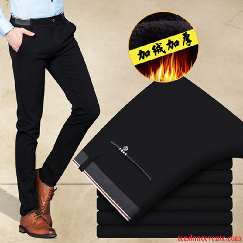 Pantalon Jean Homme De Travail Renforcé Homme Slim Pantalon Britanique Hiver Maigre Noir Plus De Velours