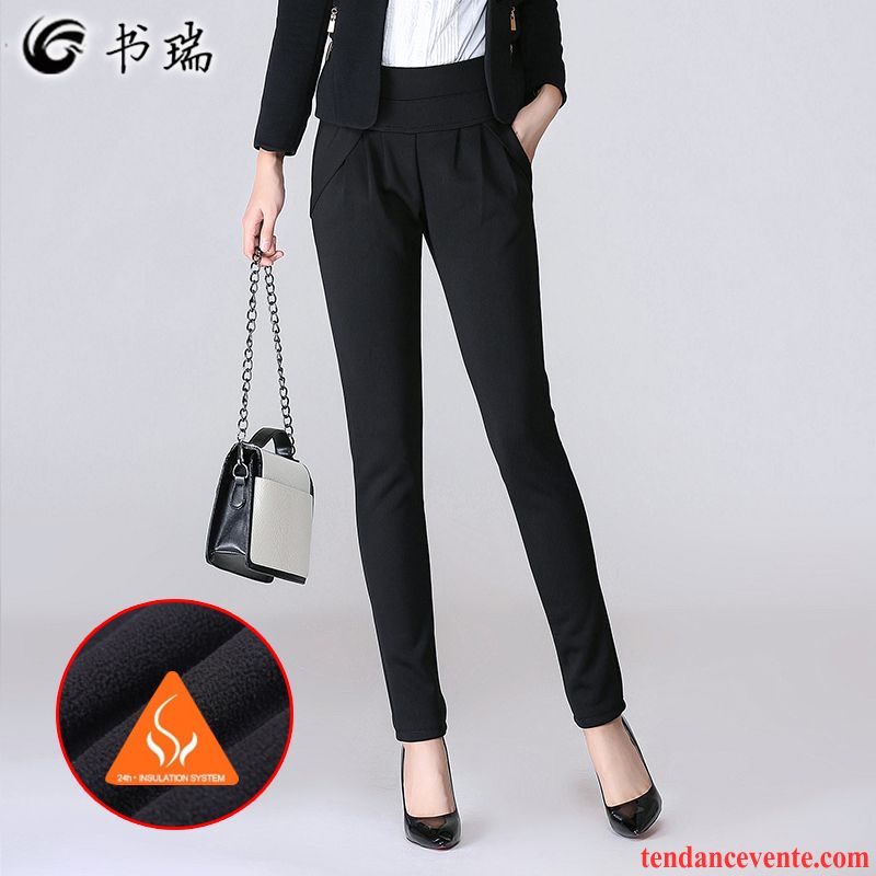 Pantalon Lin Blanc Femme Femme L'automne Tous Les Assortis Mince Décontractée Plus De Velours Chauds Professionnel Pantalon Taillissime Forme Haute Cintrée Harlan Hiver Pas Cher