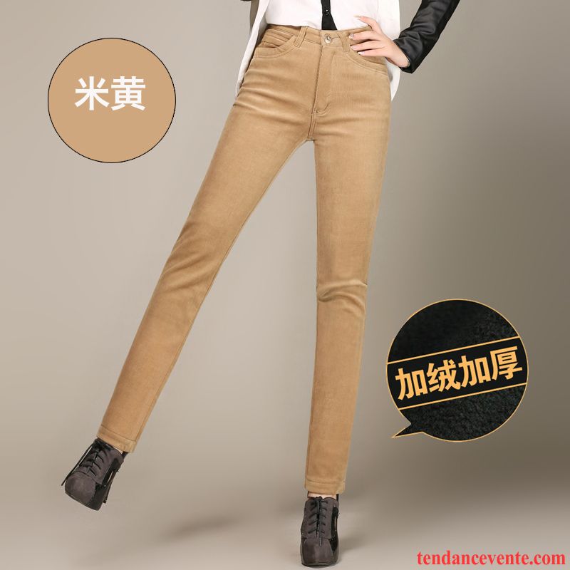 Pantalon Mode Beige Femme Mince Forme Haute Cintrée Plus De Velours Extensible L'automne Hiver Pantalon Velours Côtelé Jambe Droite Femme Taillissime Corail