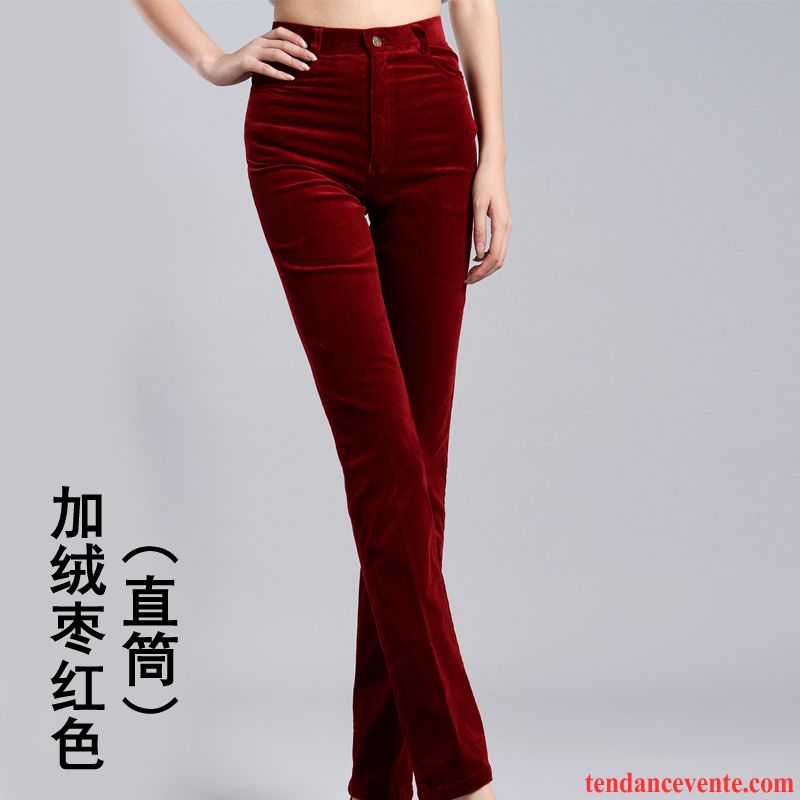 Pantalon Simili Cuir Forme Haute Cintrée Légèrement Femme Jean Évasé L'automne Jambe Droite Renforcé Hiver Velours Côtelé Plus De Velours Pantalon Bronzer Pas Cher