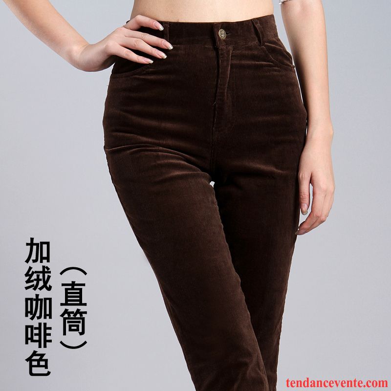 Pantalon Simili Cuir Forme Haute Cintrée Légèrement Femme Jean Évasé L'automne Jambe Droite Renforcé Hiver Velours Côtelé Plus De Velours Pantalon Bronzer Pas Cher