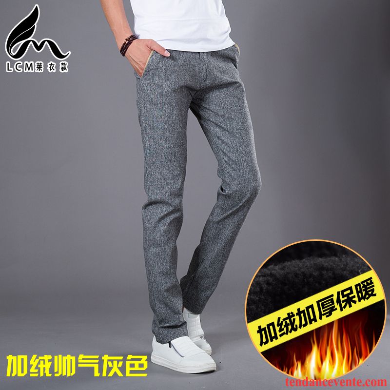 Pantalon Slim Pour Homme Jambe Droite Homme Pantalon Hiver Slim Tous Les Assortis Jeunesse Renforcé Légèrement Brun