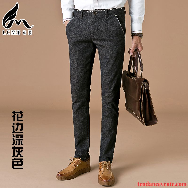 Pantalon Slim Pour Homme Jambe Droite Homme Pantalon Hiver Slim Tous Les Assortis Jeunesse Renforcé Légèrement Brun