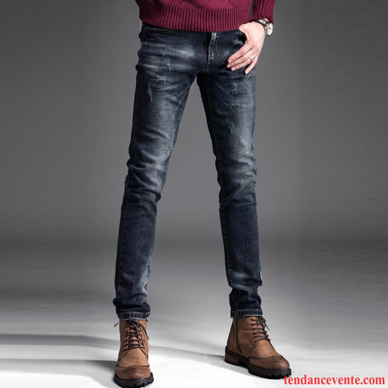 Pantalon Slim Rouge Homme Maigre Pantalon Hiver L'automne Homme Renforcé Pur Plus De Velours Noir Tendance Slim Ambre