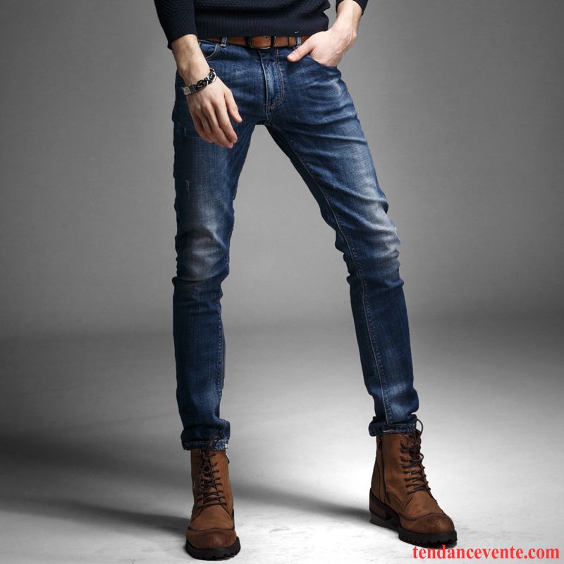 Pantalon Slim Rouge Homme Maigre Pantalon Hiver L'automne Homme Renforcé Pur Plus De Velours Noir Tendance Slim Ambre