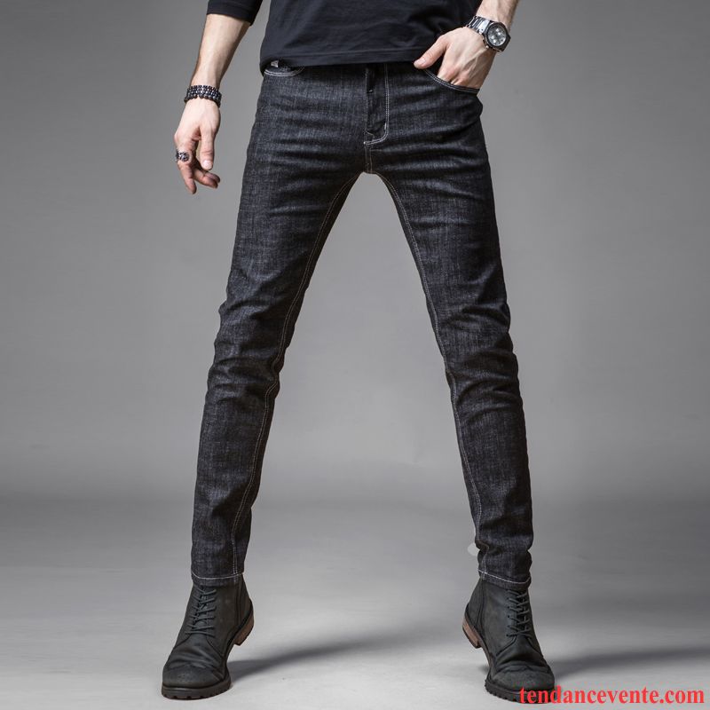 Pantalon Slim Rouge Homme Maigre Pantalon Hiver L'automne Homme Renforcé Pur Plus De Velours Noir Tendance Slim Ambre