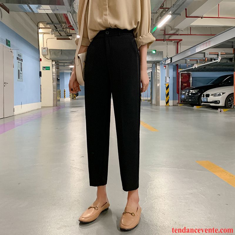 Pantalons Femme Baggy Professionnel Costume Jambe Droite Forme Haute Cintrée Mince Blanc Noir