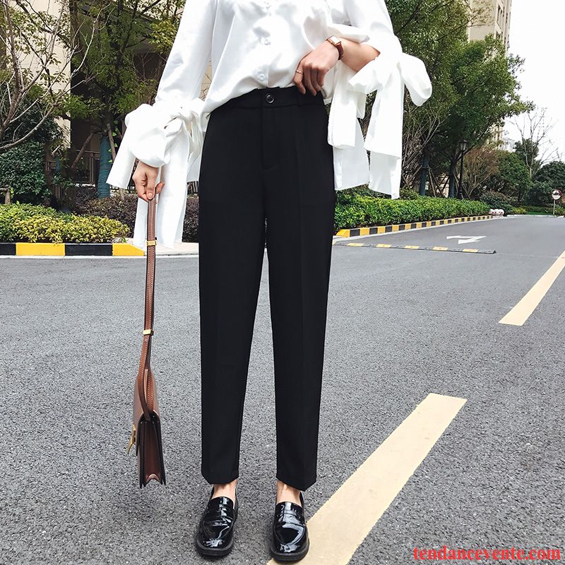Pantalons Femme Baggy Professionnel Costume Jambe Droite Forme Haute Cintrée Mince Blanc Noir