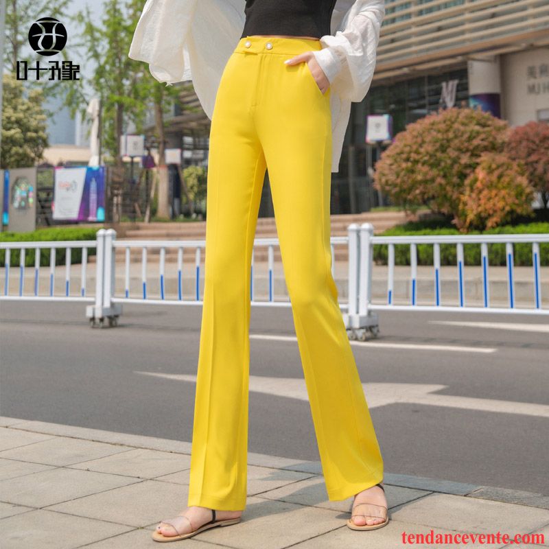 Pantalons Femme Forme Haute Cintrée Décontractée Été Mince Jambe Droite Blanc