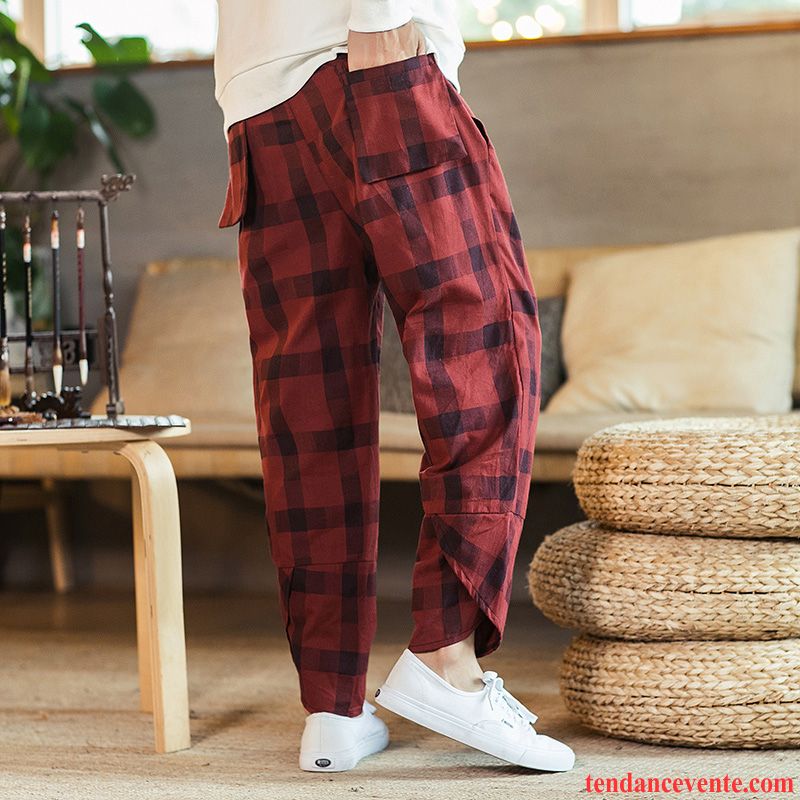Pantalons Homme Baggy L'automne Carreaux Sport Style Chinois Matelassé Rouge